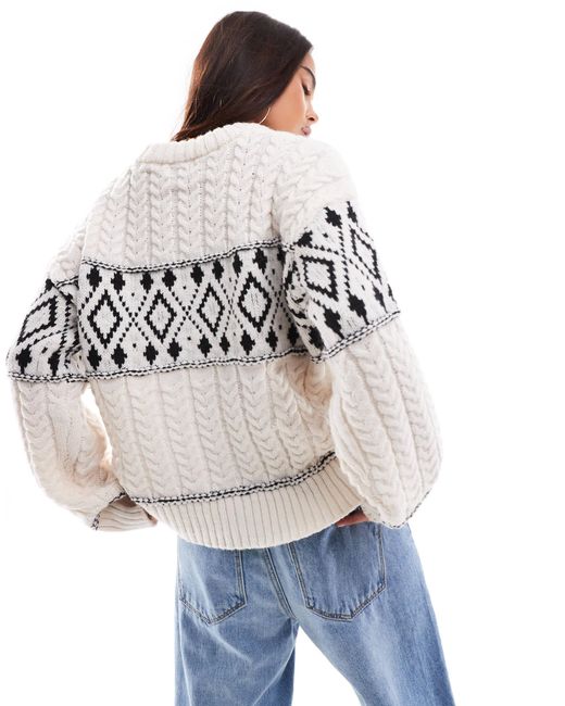 ONLY Gray Round Neck Argyle Knitted Jumper