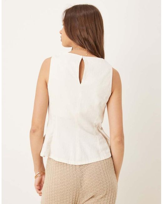 Mango White Sleeveless Peplum Hem Top