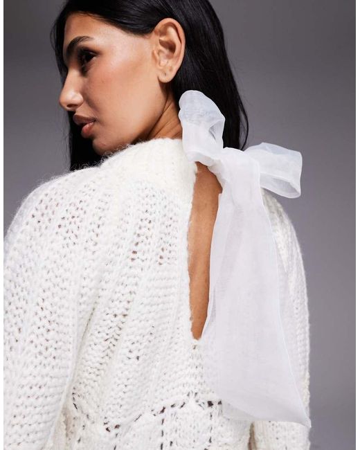 River Island Gray Pointelle Bow Back Jumper