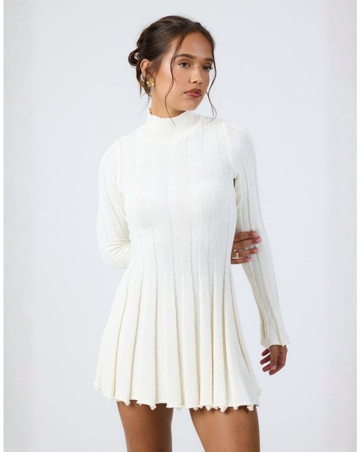 Aria Cove Women's Gray Knitted High Neck Wide Rib Pleat Hem Mini Dress