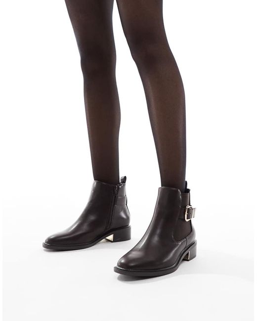 SEQWL Wide Fit Black Latte Buckle Detail Refined Chelsea Boots