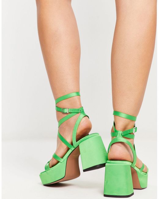 Ego Exclusive Octavia block heel sandals in bright green | ASOS