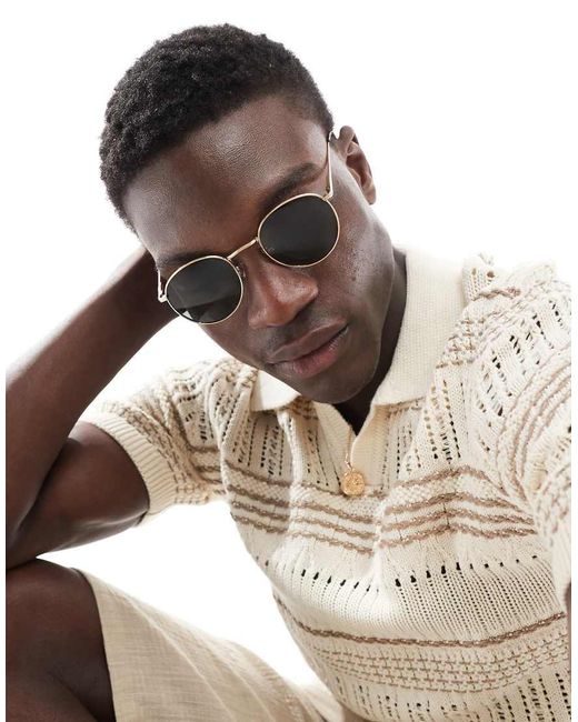 ASOS Metallic 90S Round Metal Sunglasses With Smoke Lens for men