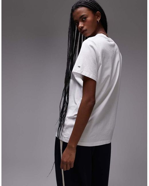 T-Shirt Bianca Oversize Con Grafica Con Gatto di Tommy Hilfiger in Gray
