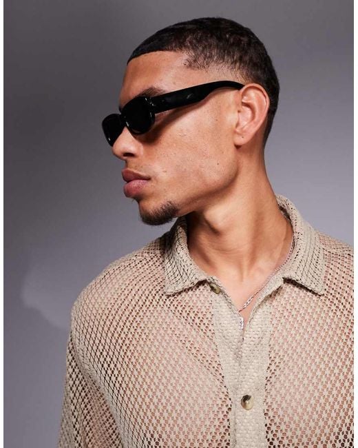 ASOS Black Chunky Rectangle Sunglasses for men