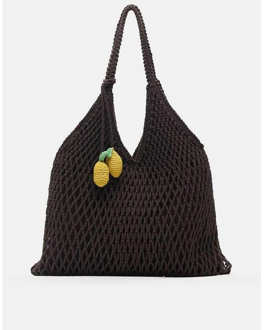 Pull&Bear Black Embellished Macramé Tote Bag