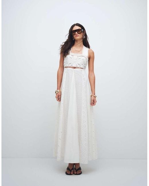 TOPSHOP White Cutwork Broderie Mixed Trapeze Maxi Dress
