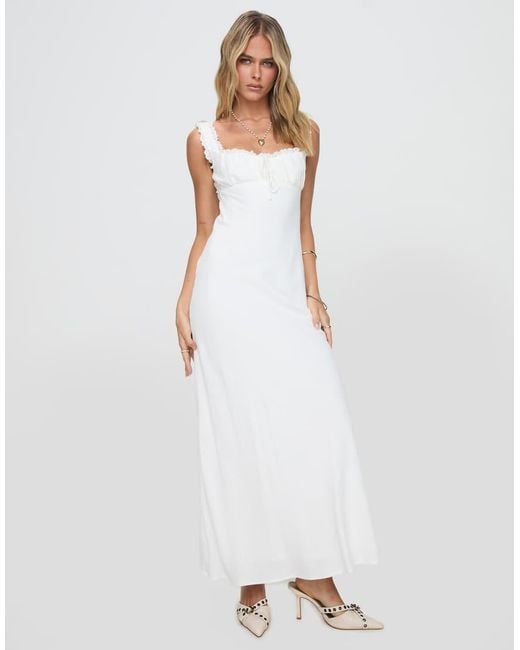 Princess Polly White Lillette Linen Blend Lace Trim Tie Front Open Tie Back Maxi Dress