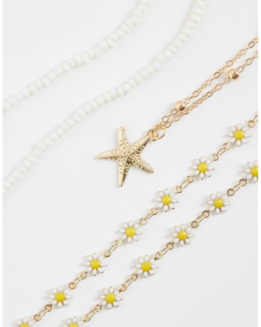 ONLY White 3-pack Starfish Bead Necklaces