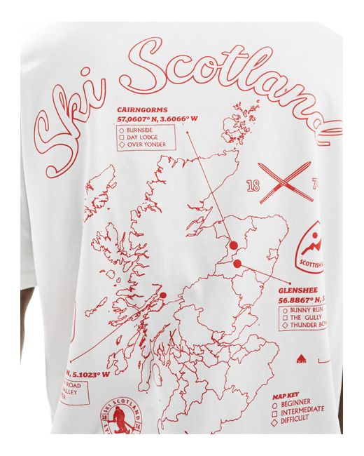Icon - t-shirt bianca con stampa di mappa delle piste da sci sul retro e logo di Lyle & Scott in White da Uomo