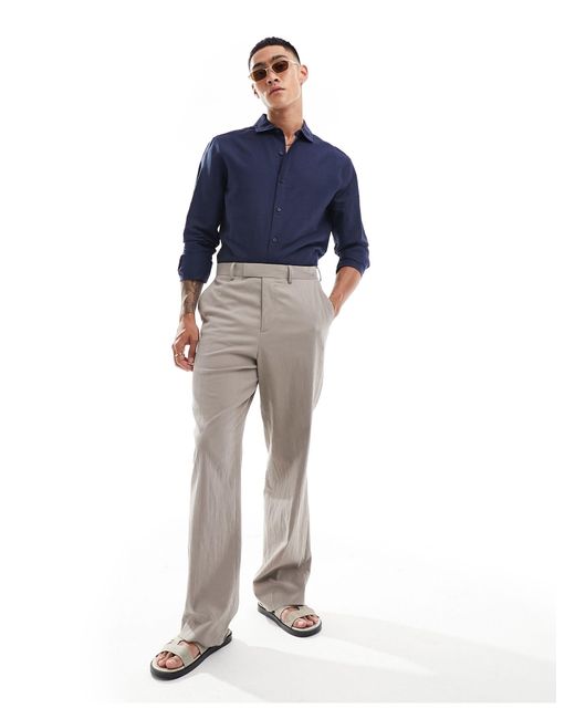 ASOS Blue Smart Linen Shirt With Cutaway Collar for men