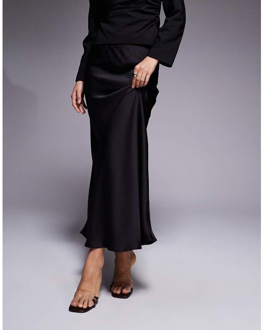 River Island Black Maxi Satin Skirt