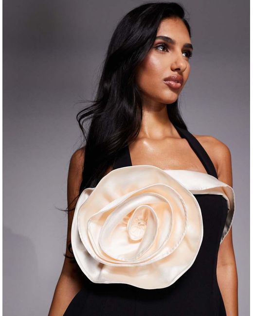 ASOS Black Halterneck Mini Dress With Contrast Corsage Detail