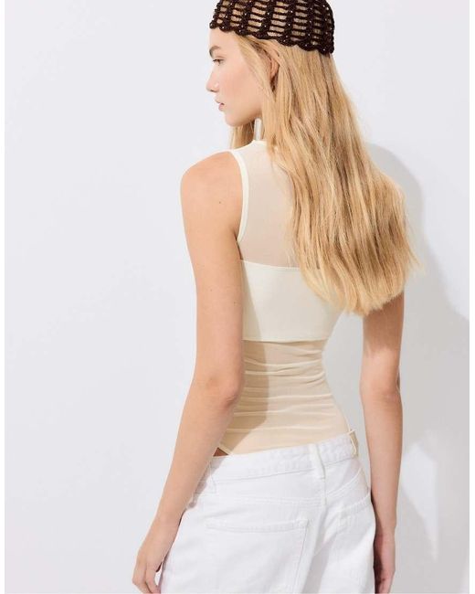 Stradivarius White Sleeveless Mesh Bodysuit