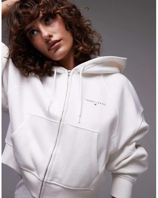 Felpa Con Cappuccio Squadrata Con Chiusura Con Zip Bianca di Tommy Hilfiger in Gray