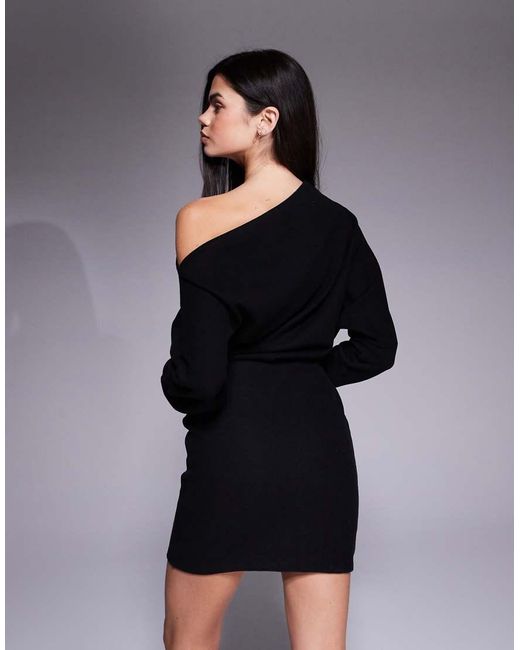 ASOS Black Supersoft Long Sleeve Fallen Shoulder Mini Dress