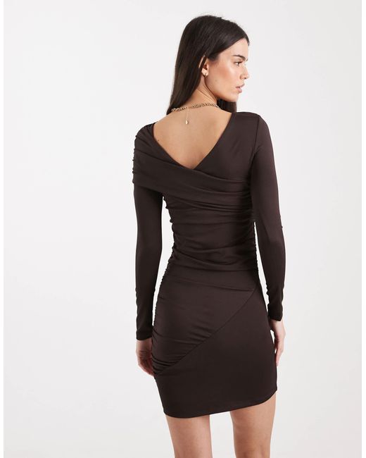 4th & Reckless Black Double Layered Slinky Drape Shoulder Detail Mini Dress