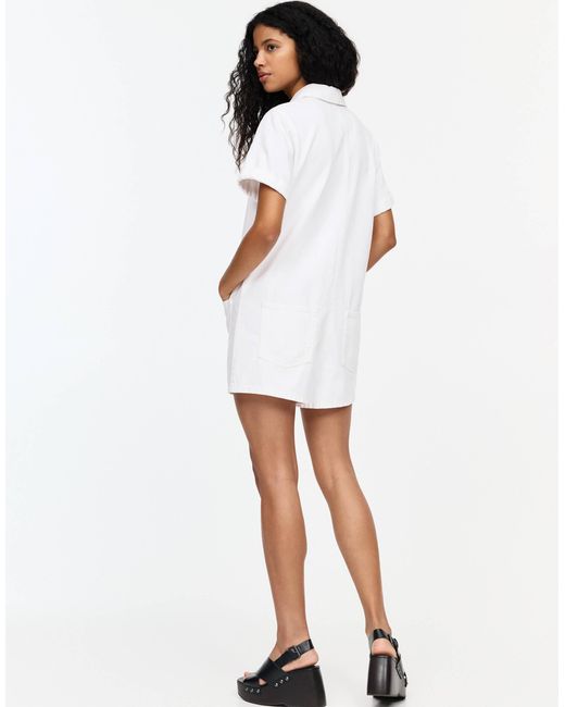 Pull&Bear White – kurze jeans-latzhose