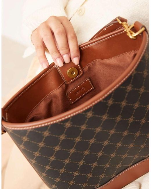 Borsa Da Spalla Classica Squadrata Con Monogrammi E Dettagli Dorati di Mango in Natural