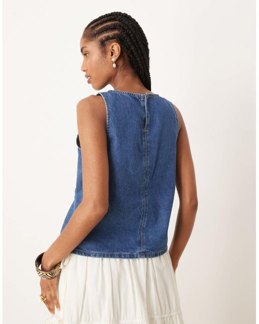 ASOS Blue Denim Tank Top With Cinch Waist Ties