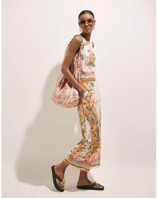 River Island Natural Floral Cutwork Cropped Trousers