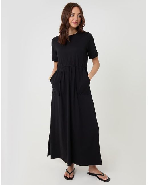 Threadbare Black Crew Neck Jersey Midi Dress With Patch Pockets