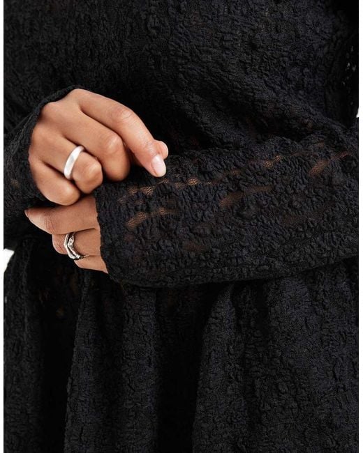 Vero Moda Black Long Sleeve Textured Peplum Top