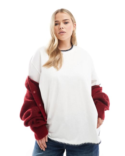 ASOS White Asos Design Curve Slubby Oversized T-Shirt With Ricrac Detail