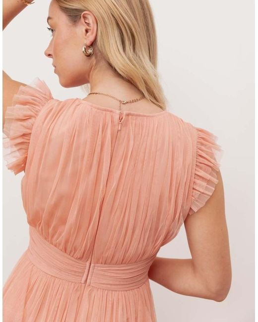 ANAYA Pink V Neck Waterfall Ruffle Sleeveless Midaxi Dress