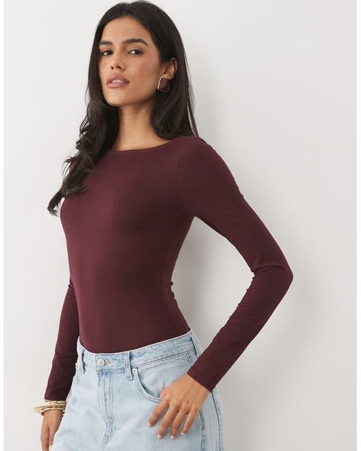 Miss Selfridge Red Soft Touch Boat Neck Bodysuit