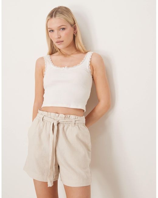 Jdy Natural Linen Mix Tie Waist Shorts