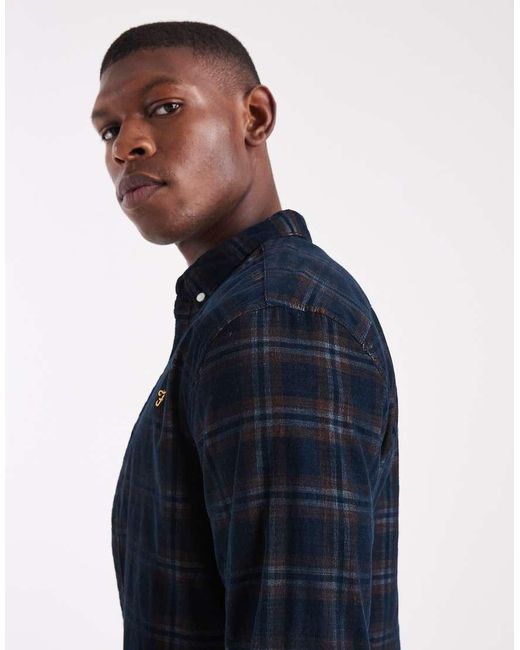 Farah Blue Fontella Long Sleeve Cord Check Shirt for men