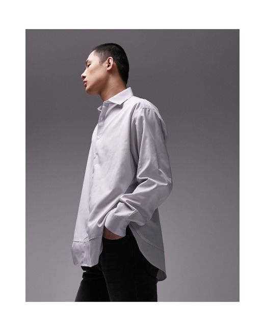 Topman Gray Long Sleeve Oversized Double Hem Stripe Shirt for men