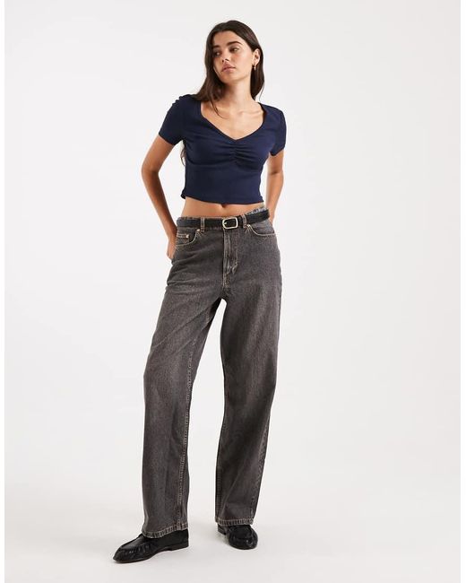 ONLY Blue Ruched Detailing Ribbed T-shirt