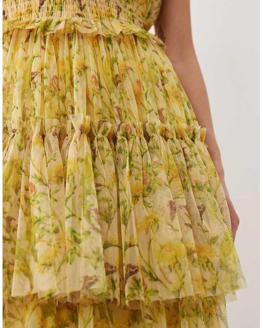 LACE & BEADS Metallic Luna Tiered Tulle Maxi Dress