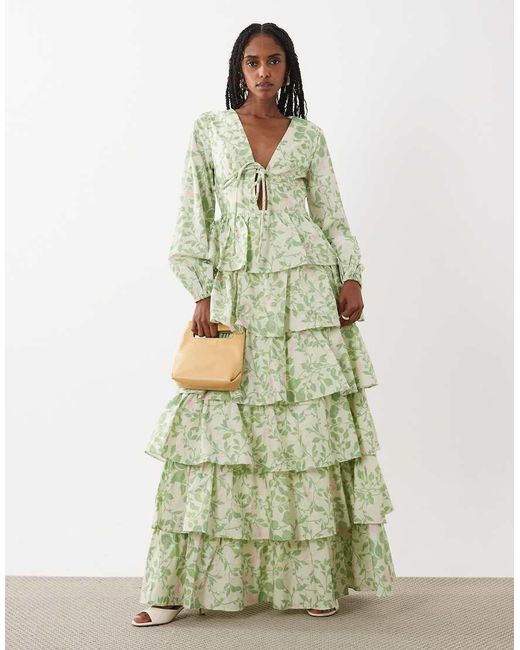 True Decadence Green Ruffle Tiered Maxi Dress