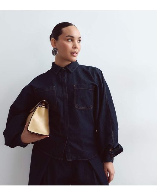 ARRANGE Blue Curve Denim Shirt Co-Ord With Volume Sleeves