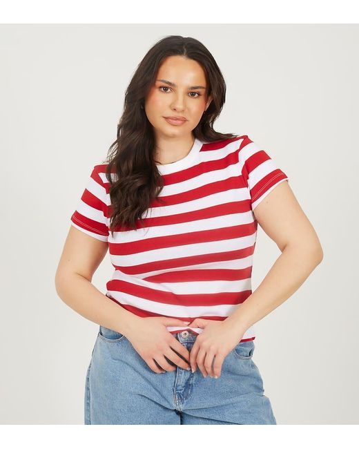 Brave Soul Red Curve Stripe Crew Neck T-Shirt