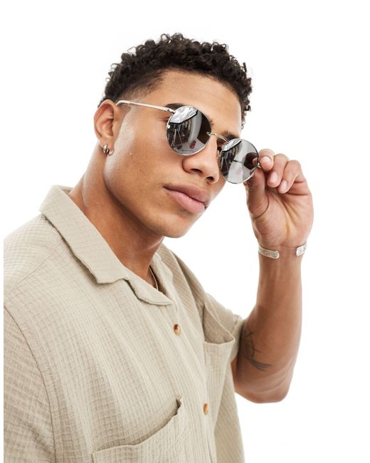 ASOS Natural Oval Metal Sunglasses With Black Lens for men