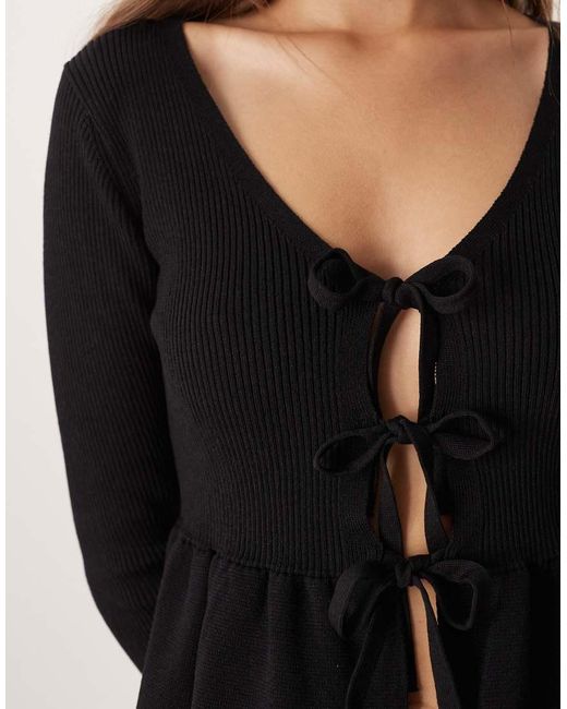 Mango Black Tie Front Peplum Hem Cardigan