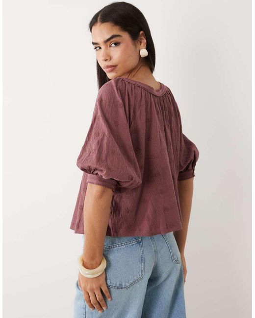 ASOS Pink Button Through Blouson Sleeve Broderie Top