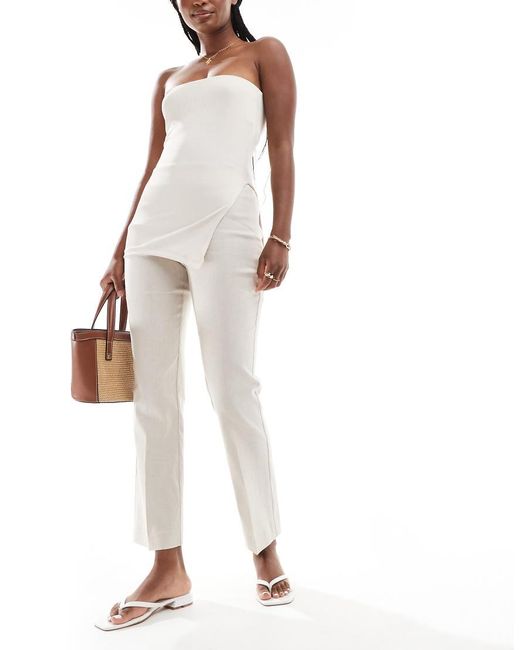 Mango White Pull On Stretch Linen Trousers