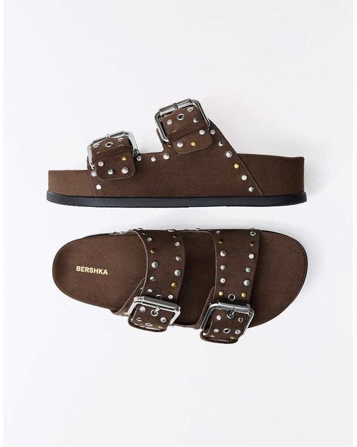 Bershka White Buckle Flat Slider Sandals