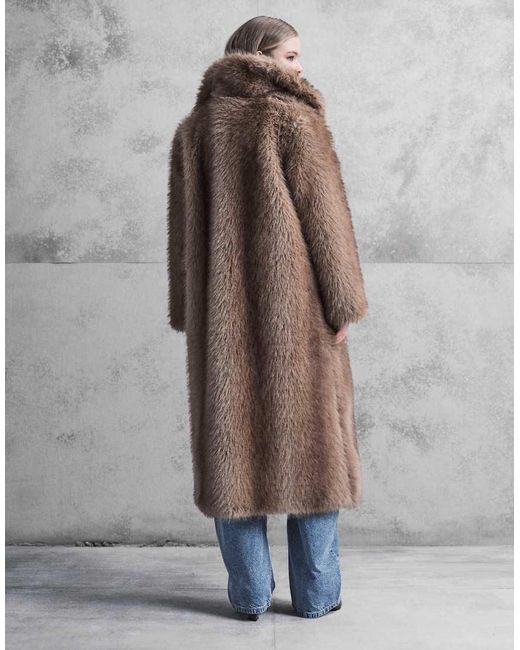 ASOS Natural Longline Tipped Faux Fur Car Coat