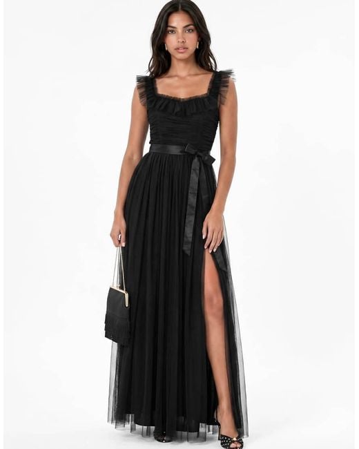ANAYA Black Strappy Ruffle Maxi Dress