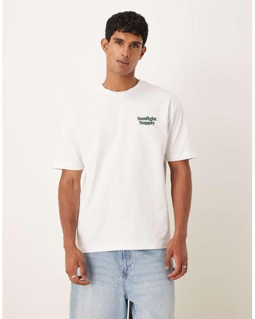 ASOS Ruimvallend T-Shirt Van Zware Stof Met Tekstprint Op De Achterkant in het White voor heren