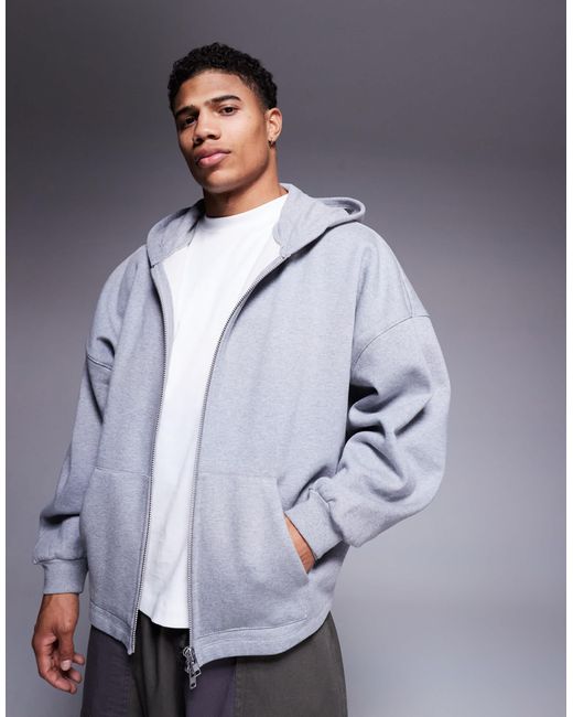 ASOS Blue Premium Heavyweight Extreme Oversized Zip Through Hoodie With Fixed Hem for men