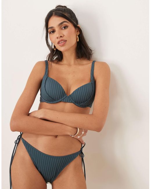ASOS Blue Riddy Rib Padded Underwired Bikini Top
