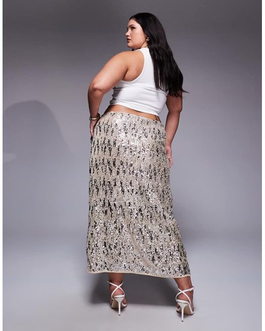 ASOS Metallic Asos Design Curve Mixed Sequin Wrap Midi Skirt