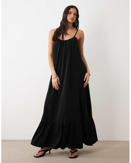 Gina Tricot Black Pure Cotton Flowy Strappy Maxi Dress